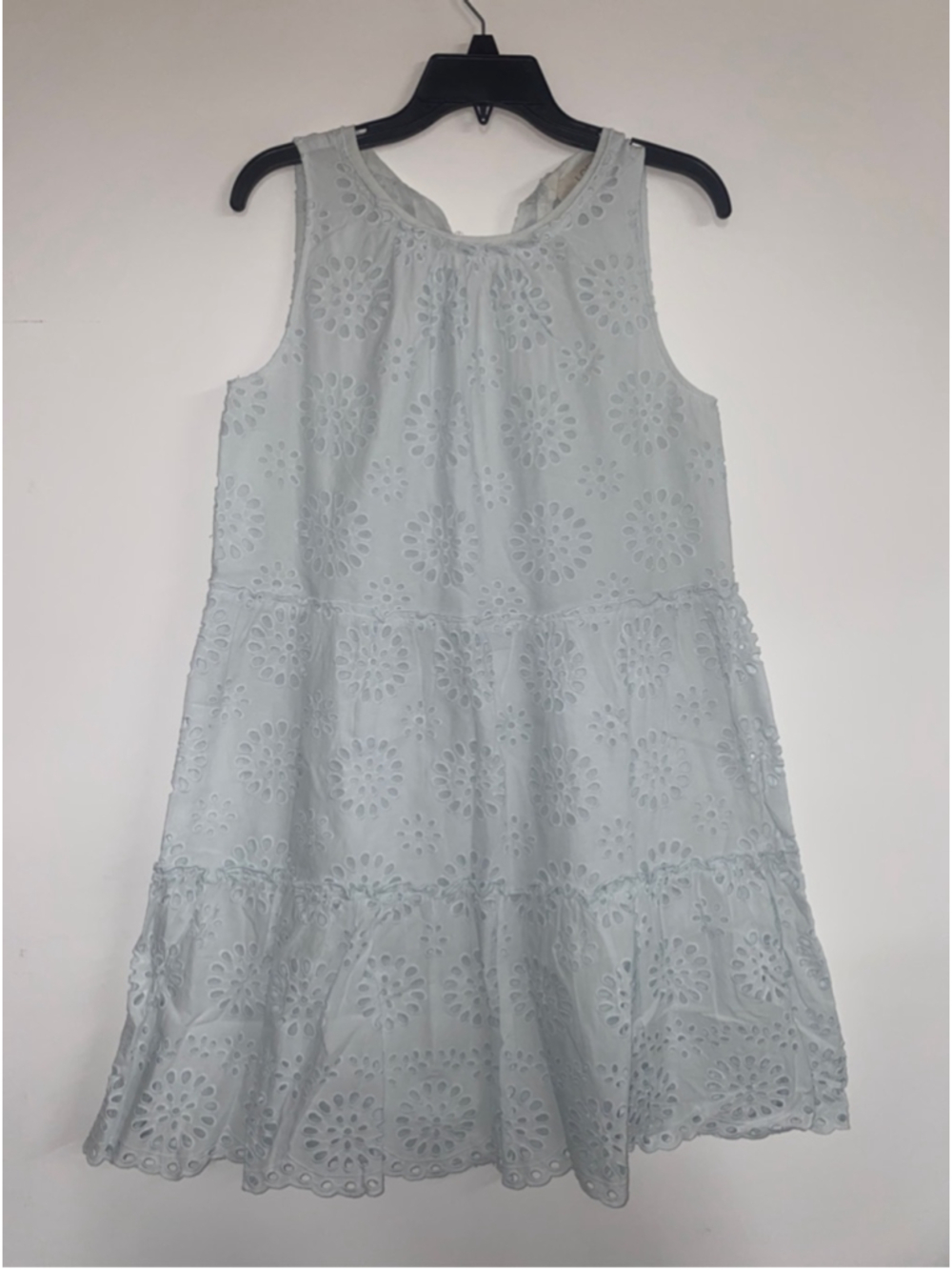 Loft light blue eyelet tiered dress, size small knee length